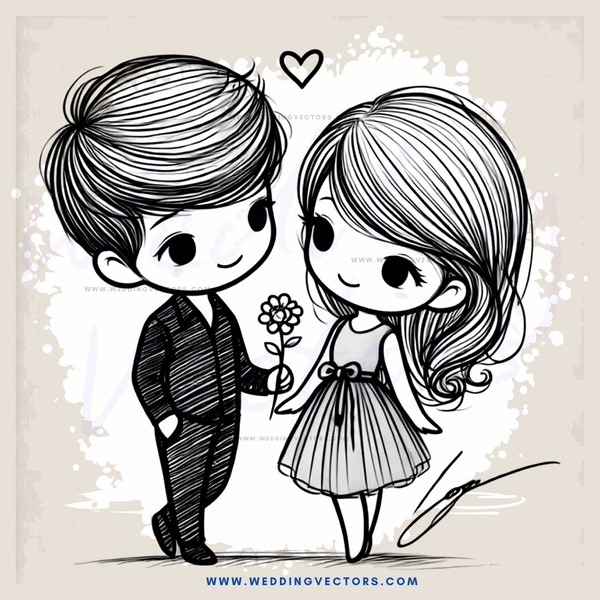 a boy and girl holding flowers