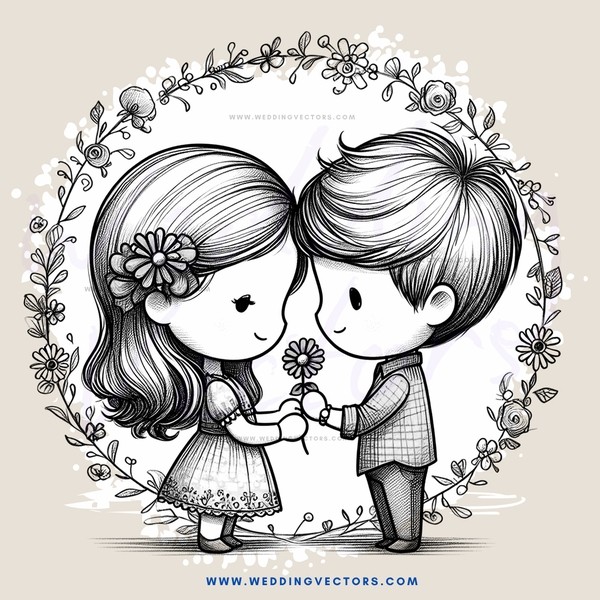 a boy and girl holding flowers