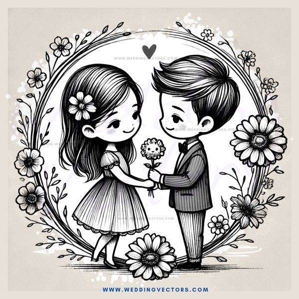 couple embracing in floral decorations