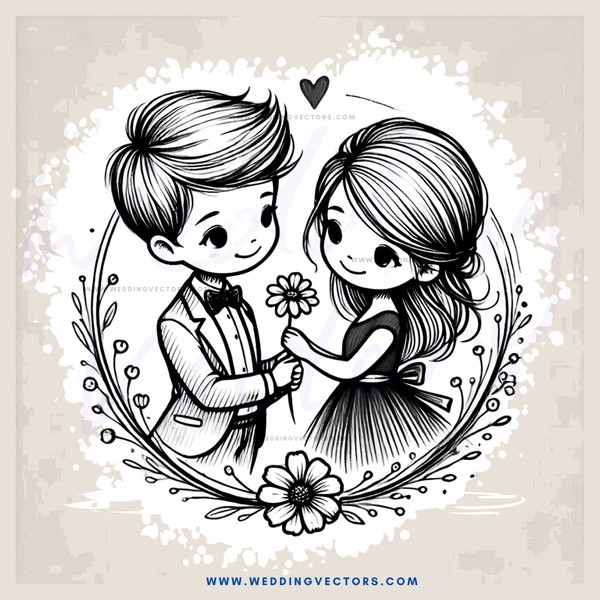 a boy and girl holding flowers