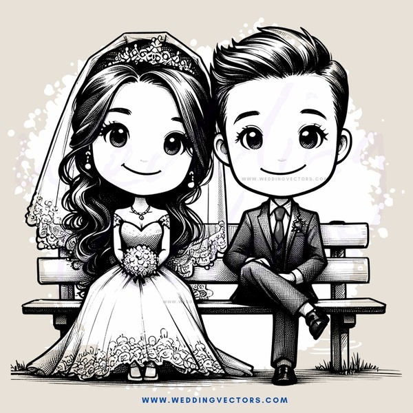 newlyweds sitting on bench