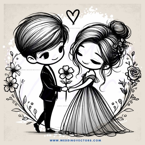 a boy and girl holding flowers in their hands