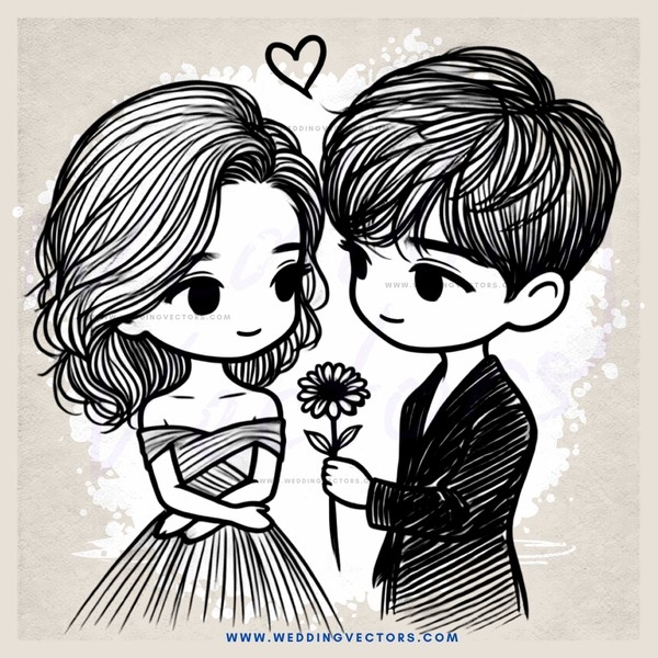 a boy holding a flower for a girl