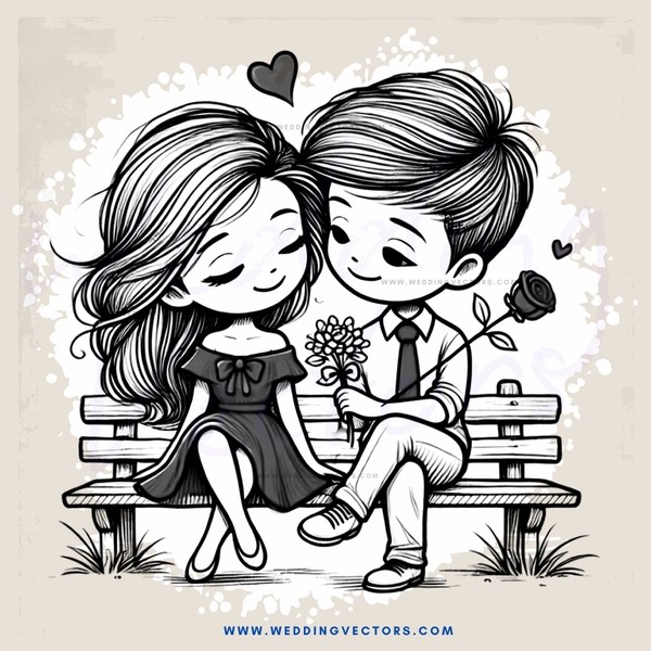 couple sitting on bench with flower and rose