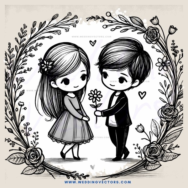 a couple in love, surrounded by flowers