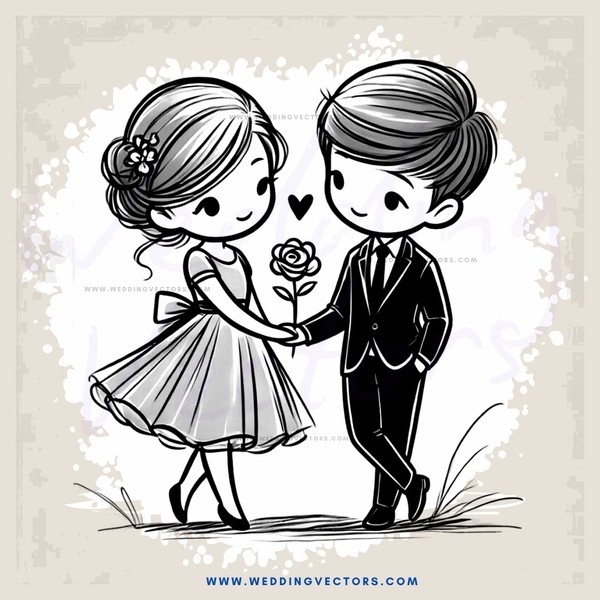 a boy and girl standing next to each other with roses