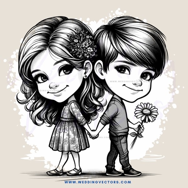 two kids holding hands and flowers