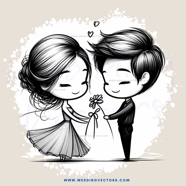 a girl and boy holding hands with a flower