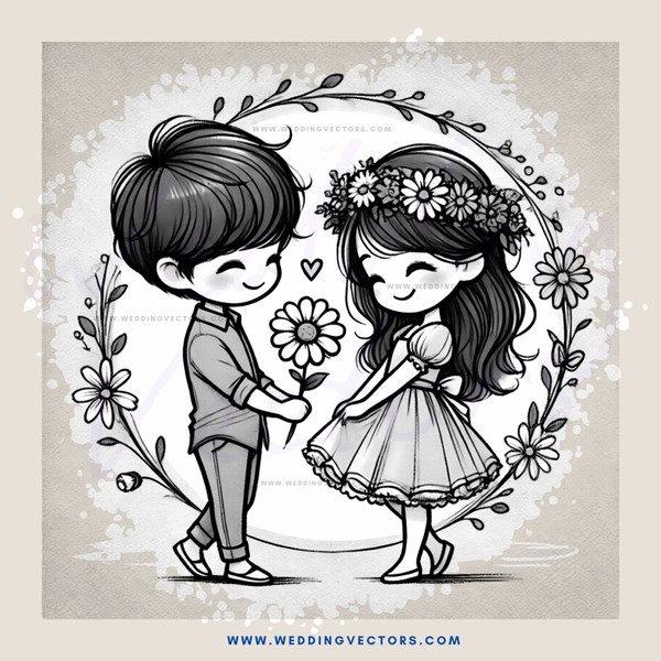 boy and girl posing with flowers