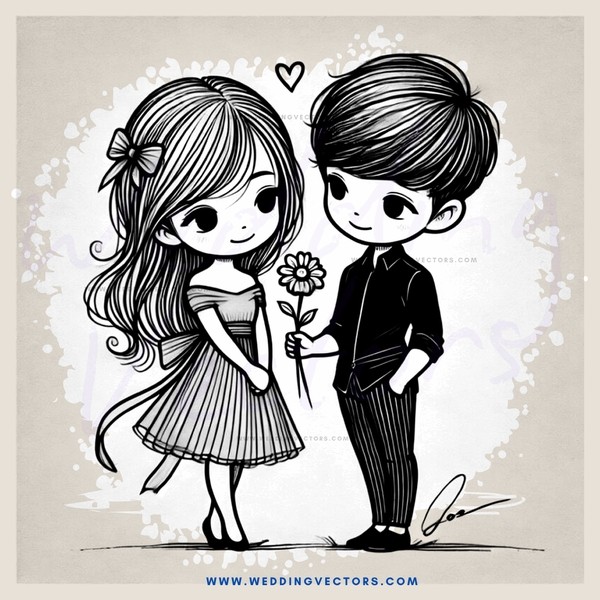 a young couple holding flowers