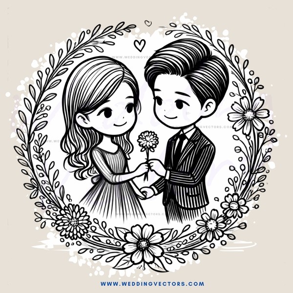 a boy and girl holding flowers