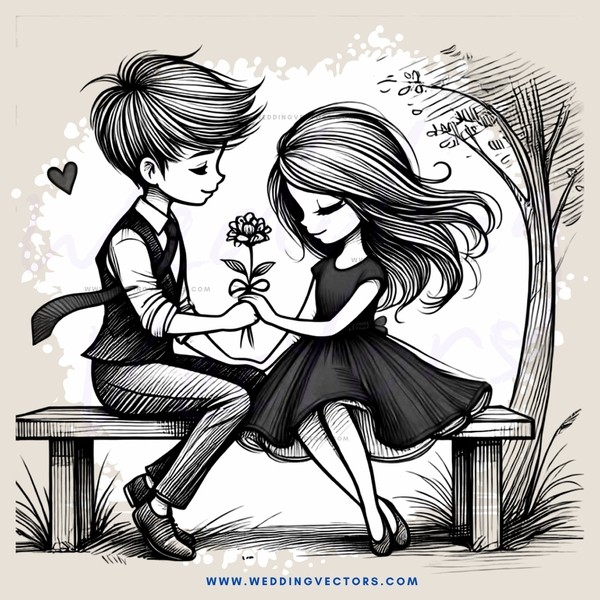 boy and girl holding flower together