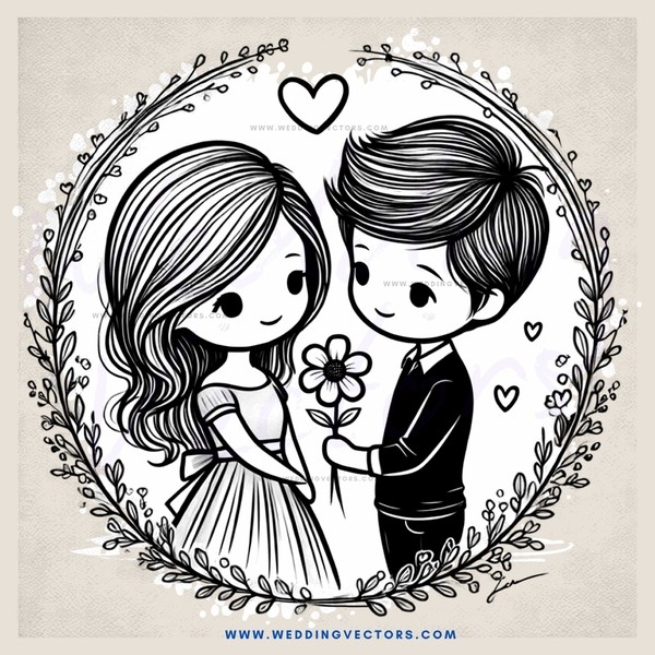 a boy and girl sharing a flower