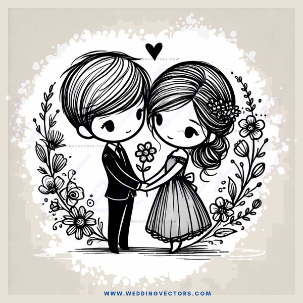 a couple holding flowers and posing for a picture