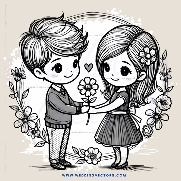 boy and girl holding flowers