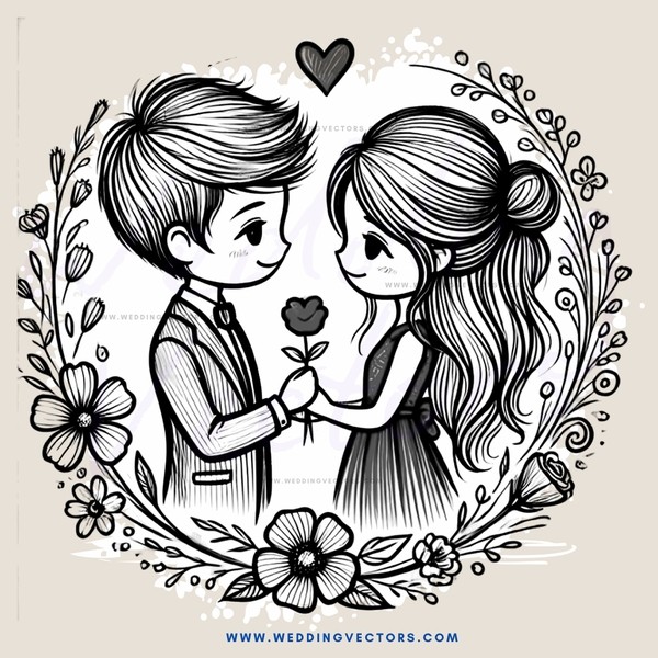 a boy and girl holding flower bouquets