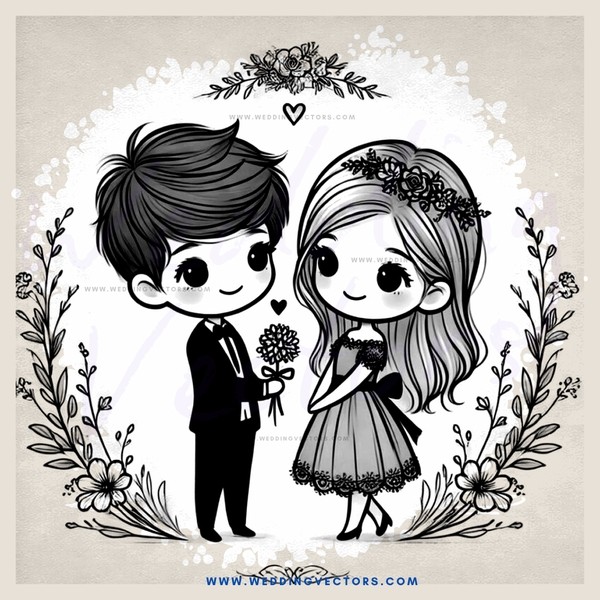 love story in floral wreath