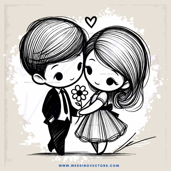 a cartoon image of a boy and girl holding flowers
