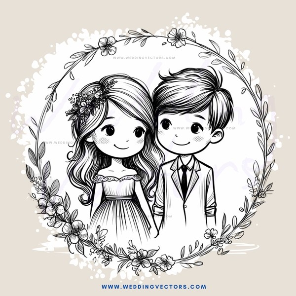 a couple in an oval with flowers and leaves