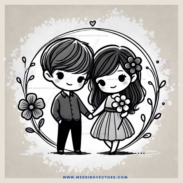 a boy and girl holding hands in an illustration