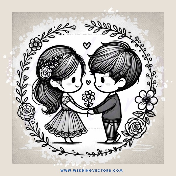 two children hugging with flowers and hearts