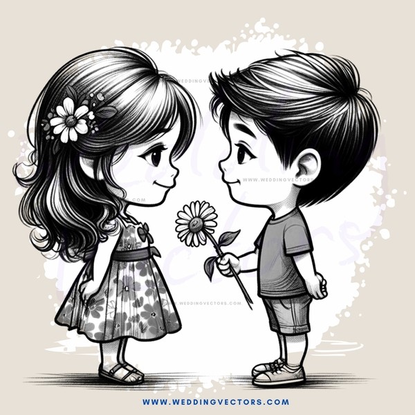 two kids holding flowers