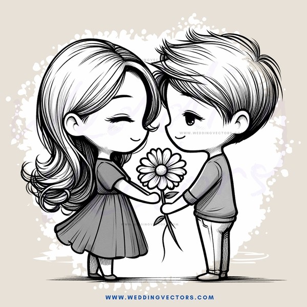 two people holding a flower in front of them