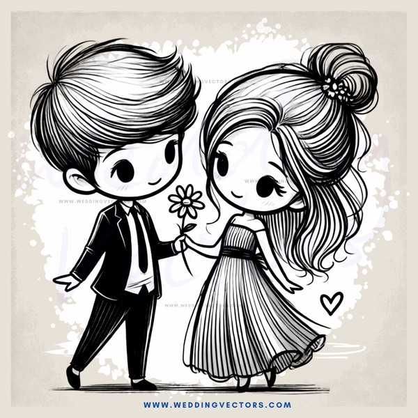 a boy and girl exchange flowers