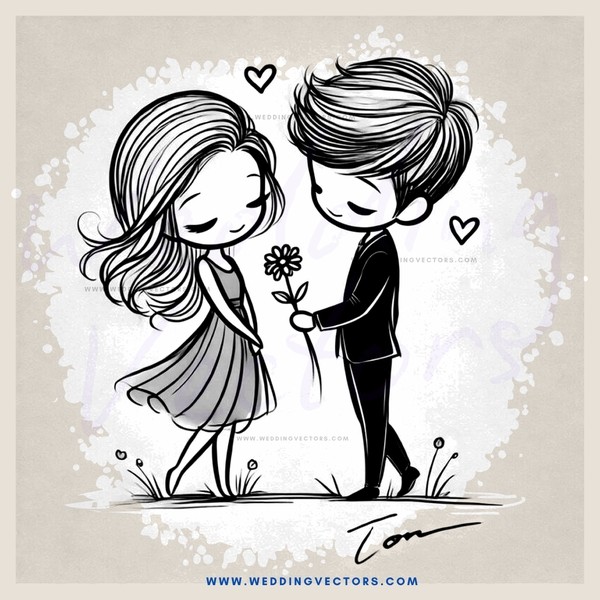 a couple with flowers and hearts