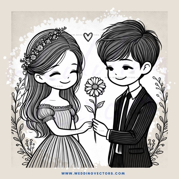 a boy and girl exchanging flower posies