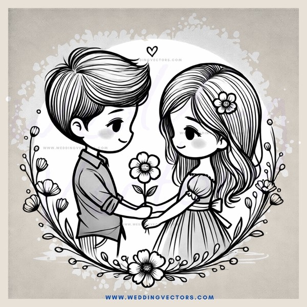 young couple holding flower