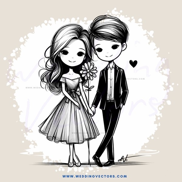 a young couple holding flowers