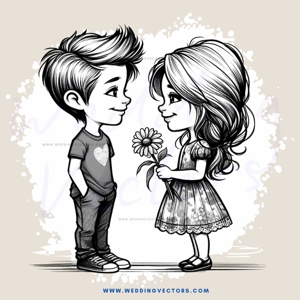 boy and girl shaking hands with flower