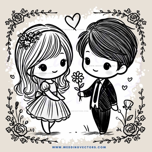 an illustrated wedding scene