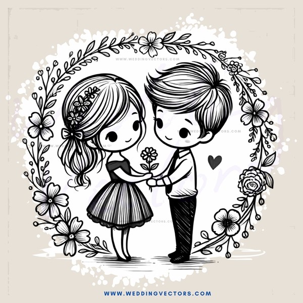 a boy and girl hugging in a flower circle