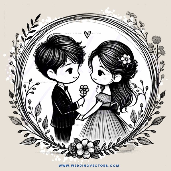 couple holding flower together in circle frame