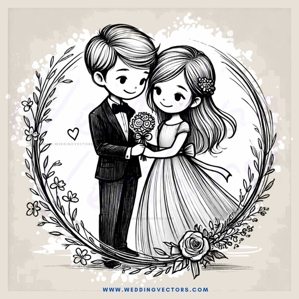 wedding portrait in black and white - a cartoon image