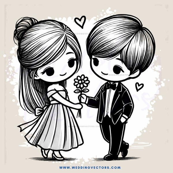 a girl and boy holding flowers