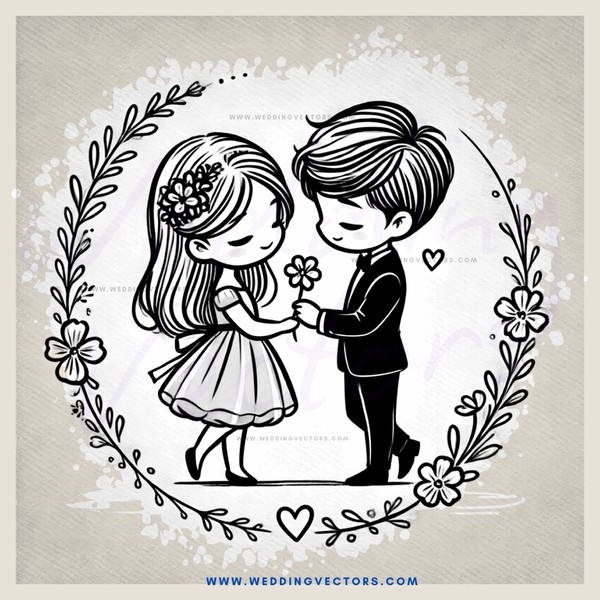 wedding picture with flowers and leaves