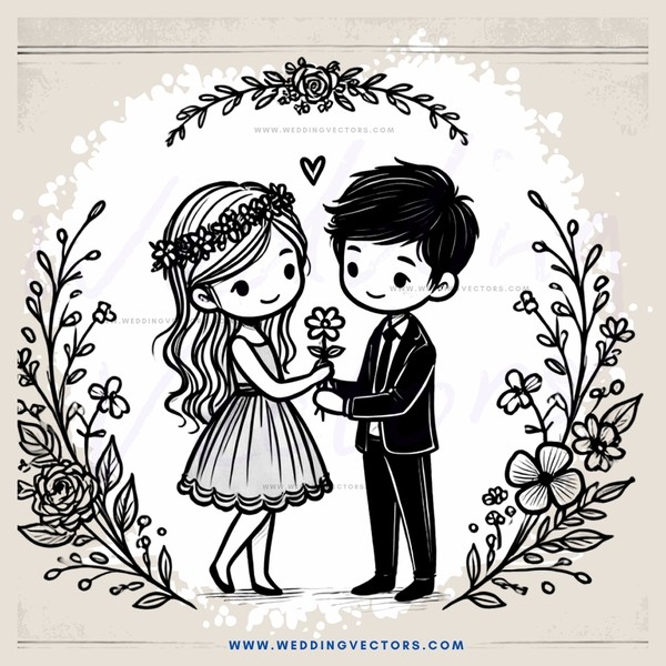 two people in black and white holding flowers