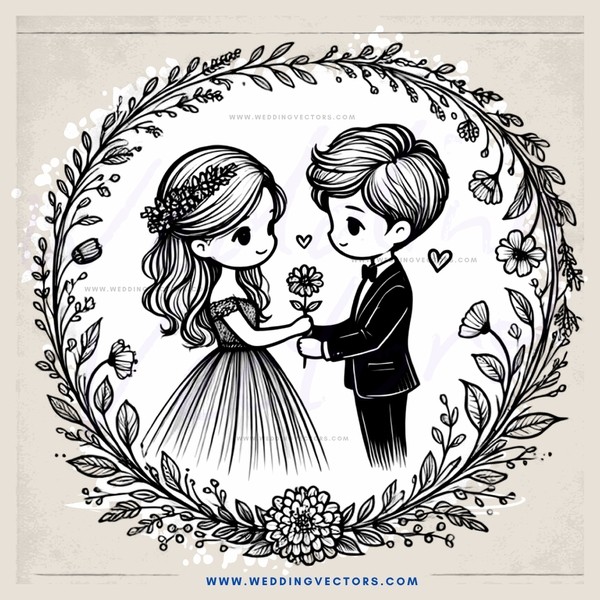 wedding couple portrait in black and white with flowers