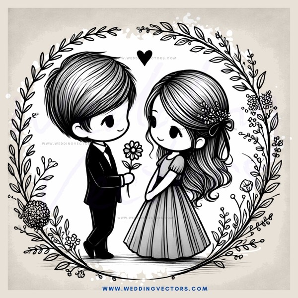boy and girl leaning towards each other with flowers surrounding them