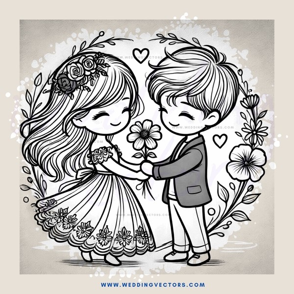 a boy and girl holding flowers for their wedding