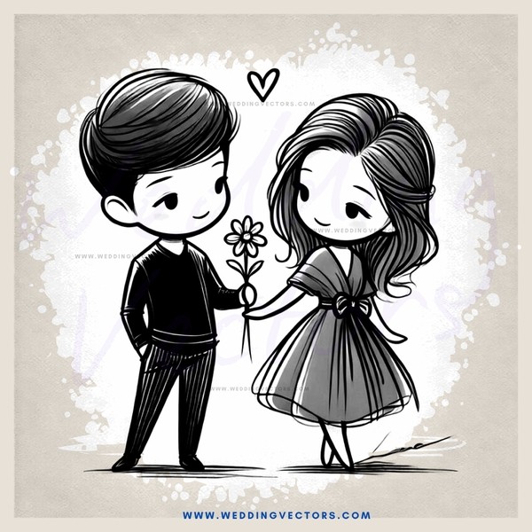 love and flowers cartoon drawing