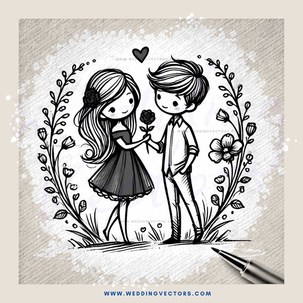 boy and girl holding flowers