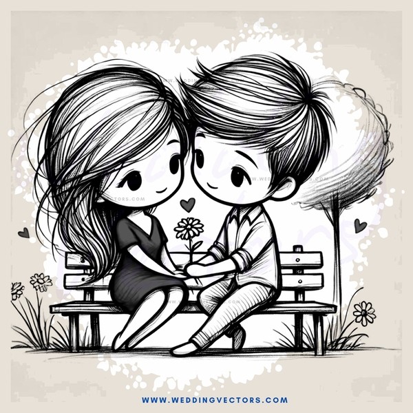 lovers on bench sitting together