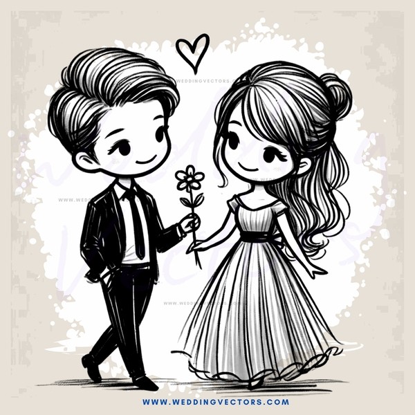 boy and girl standing together with flower
