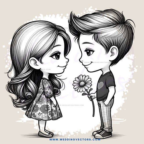 kissing girl and boy with flower