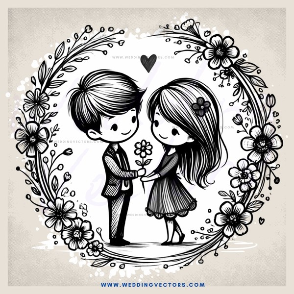 the couple is holding flowers and standing in an oval