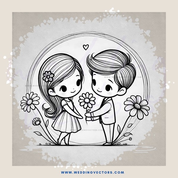 a boy and girl holding flowers
